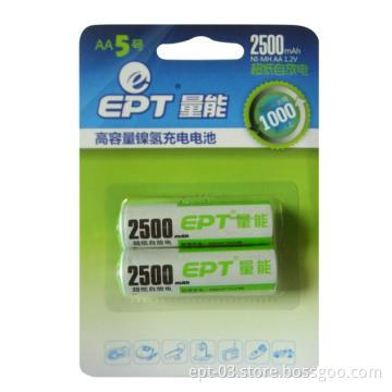 2*AA2500mah Ni-MH battery ready to use rechargeable battery